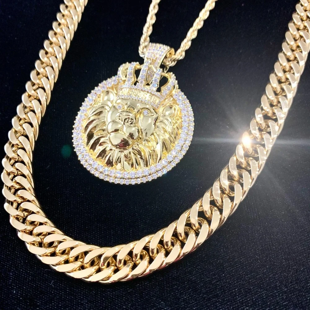DE ROSSI LION KING LAB DIAMONDS 18K GOLD NEW CHAIN NECKLACE MADE IN ITALY!!